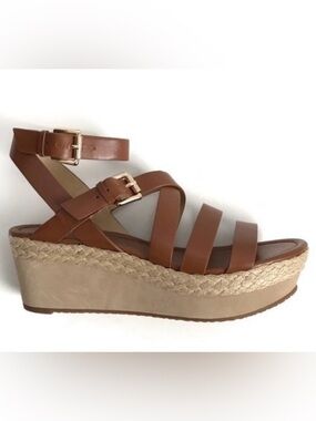 Michael Kors Brown Leather Espadrille Wedge Sandals, 8M